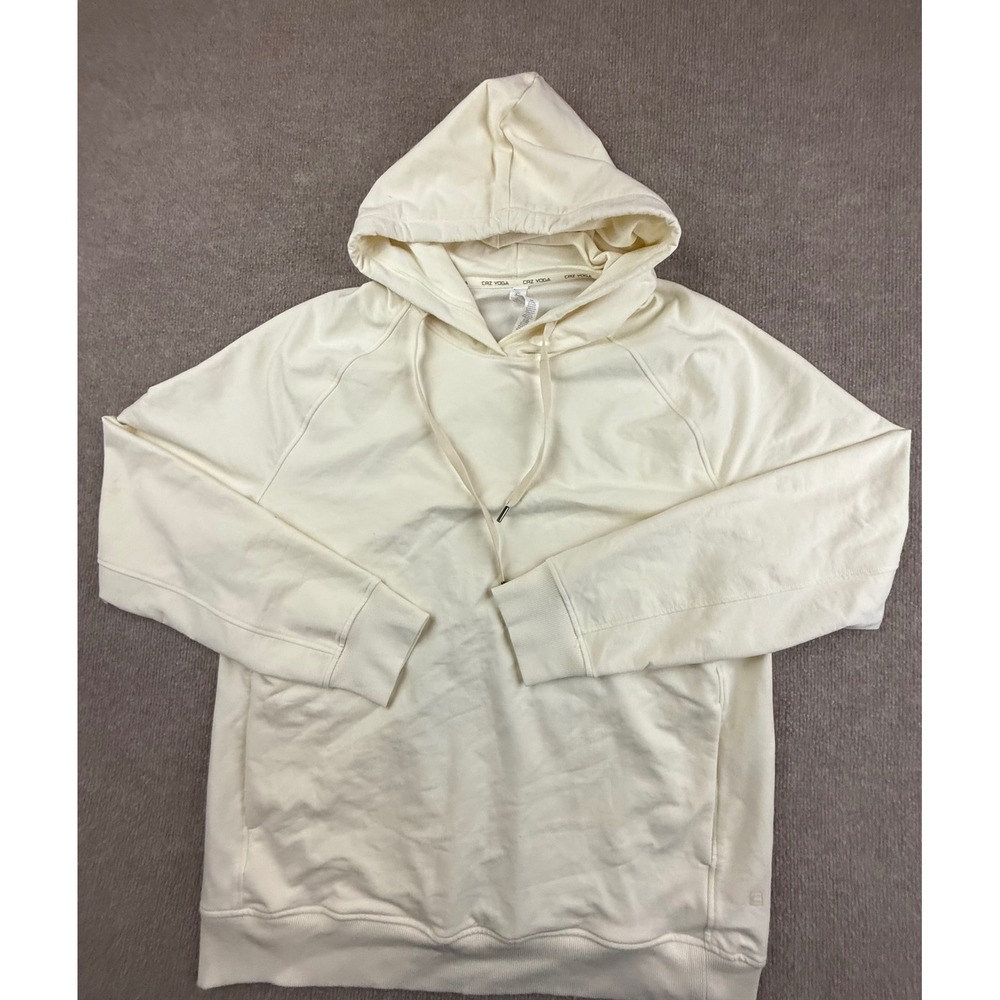 CRZ YOGA Womens Cream Raglan Sleeve Pullover Hoodie Sweatshirt Ivory Large